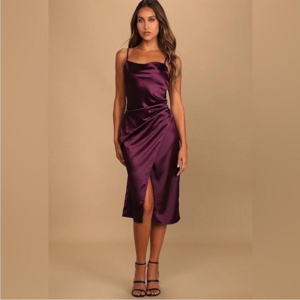 Lulus Hollywood Plum Purple Satin Midi Dress Size XL